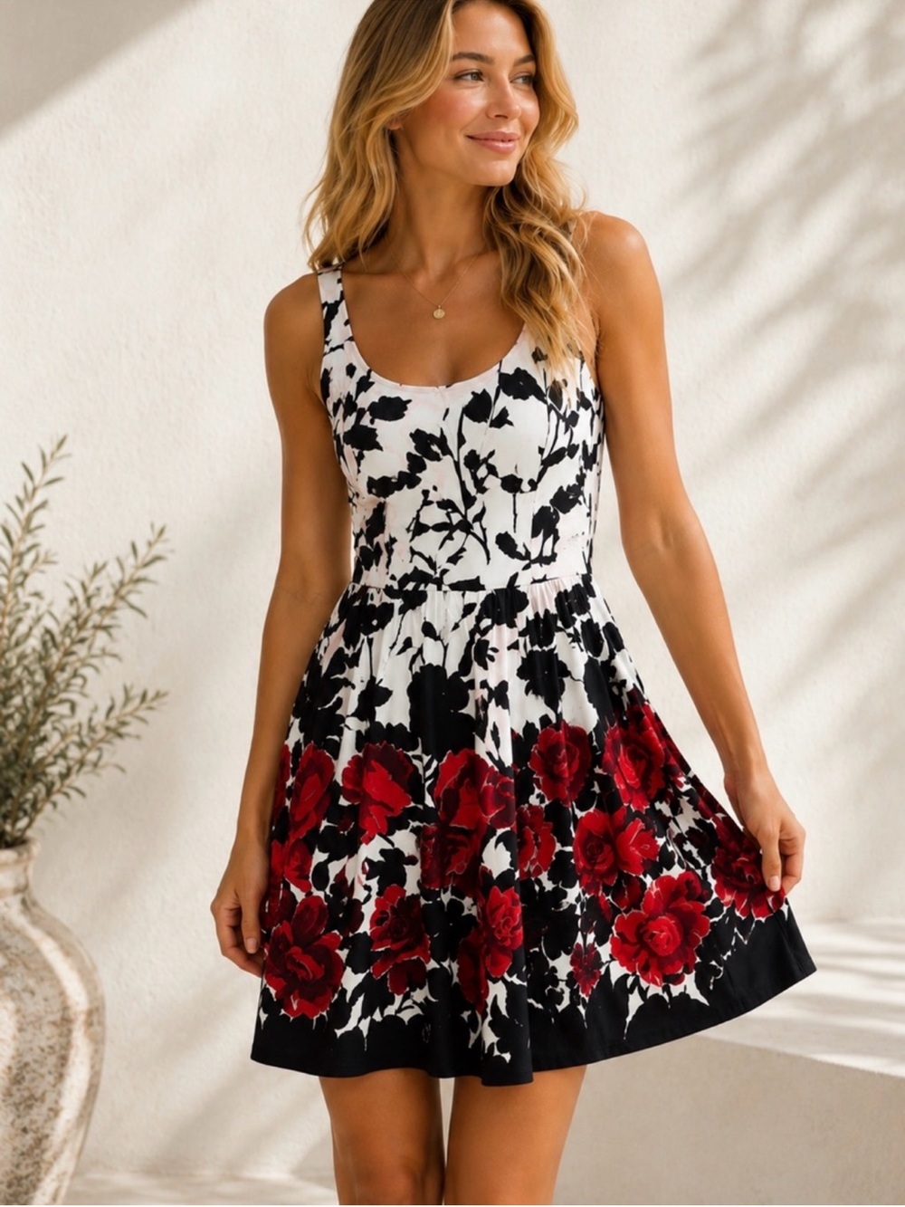 Jessica Howard Petite 10P Red Rose Floral Fit & Flare Party Dress